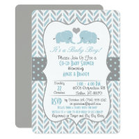 Blue Gray Elephant Baby Shower Invitation