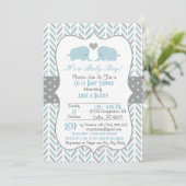 Blue Gray Elephant Baby Shower Invitation (Standing Front)