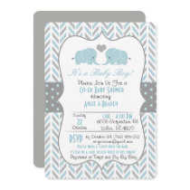 Blue Gray Elephant Baby Shower Invitation