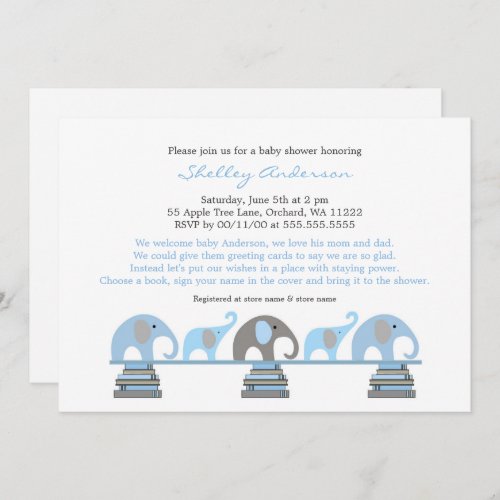 Blue Gray Elephant Baby Shower Invitations