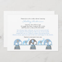 Blue Gray Elephant Baby Shower Invitations