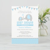 Blue Gray Elephant Baby Shower Invitations for Boy (Standing Front)