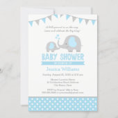 Blue Gray Elephant Baby Shower Invitations for Boy (Front)