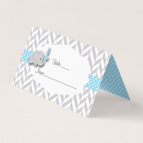 Blue  Gray Elephant Baby Shower  Place Cards