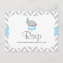 Blue & Gray Elephant Baby Shower - RSVP Invitation Postcard
