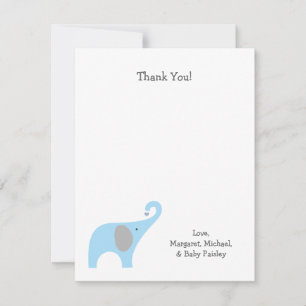 Blue Gray Elephant Baby Shower Thank You Notes