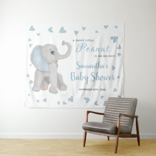 Blue Gray Elephant Boy Baby Shower Backdrop Sign
