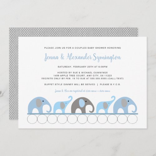 Blue Gray Elephant boy baby shower Invitation