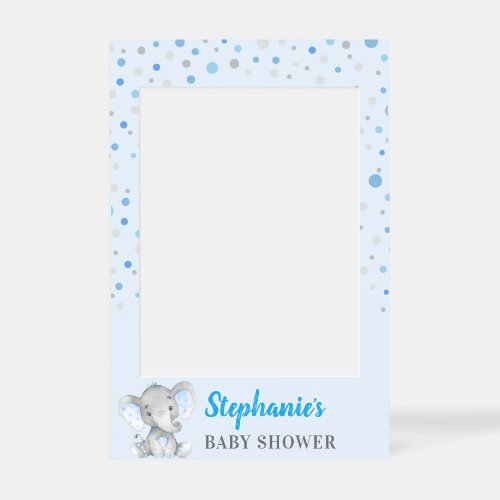 Blue Gray Elephant Boy Baby Shower Photo Booth Sel Selfie Frame