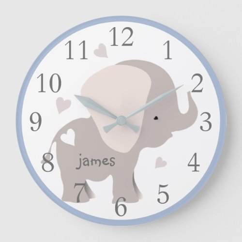 Blue Gray Elephant Nursery Wall Clock