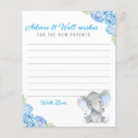 Blue Gray Elephant Shower New Parents Advice Cards