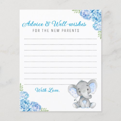 Blue Gray Elephant Shower New Parents Advice Cards