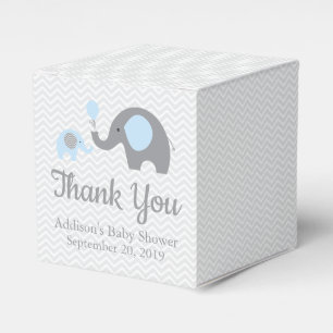 Blue Gray Elephant Themed Baby Shower Favor Box