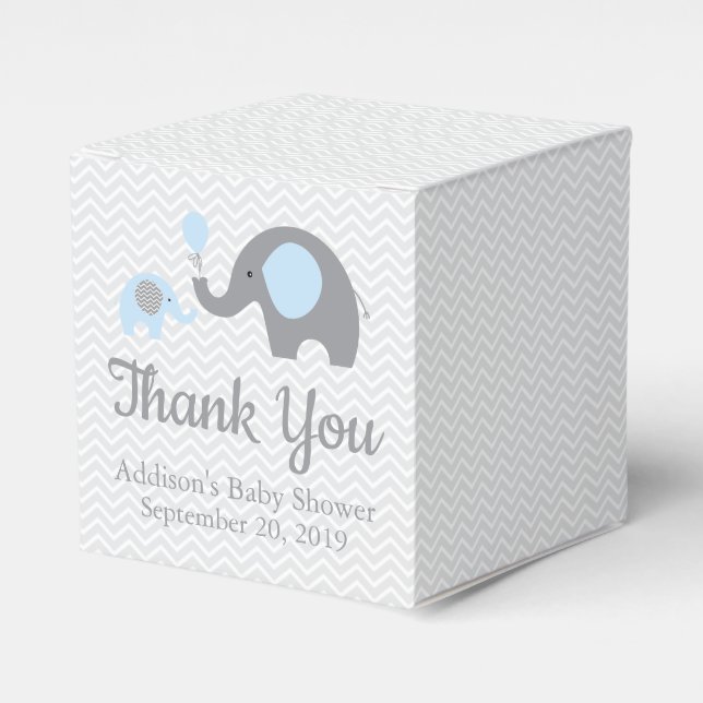 Blue Gray Elephant Themed Baby Shower Favor Box (Front Side)