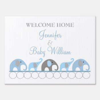 Blue & Gray Elephant Welcome Home Mom And Baby Yard Sign by lemontreecards at Zazzle