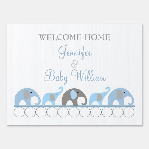 Blue  Gray Elephant Welcome Home Mom and Baby Yard Sign
