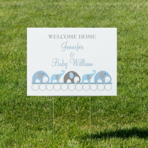 Blue & Gray Elephant Welcome Home Mom and Baby Yard Sign
