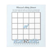 Blue Gray Elephants Baby Shower Bingo Game pad