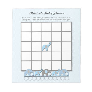 Blue Gray Elephants Baby Shower Bingo Game pad