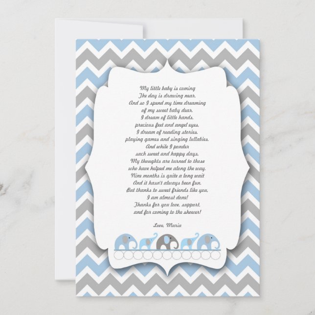 Blue Gray Elephants Baby shower thank you notes (Front)