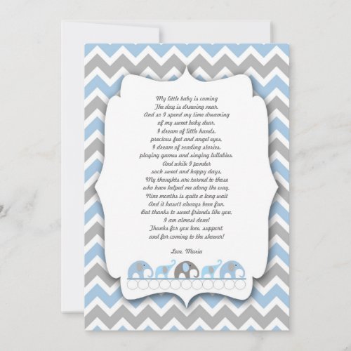 Blue Gray Elephants Baby shower thank you notes