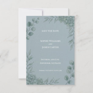 Blue Gray Eucalyptus Save The Date Card