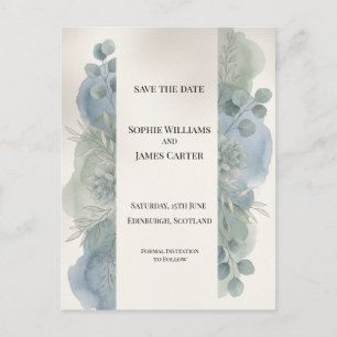 Blue Gray Eucalyptus Save The Date Postcard