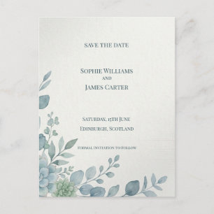 Blue Gray Eucalyptus Save The Date Postcard