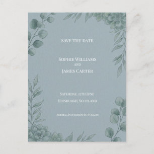 Blue Gray Eucalyptus Save The Date Postcard