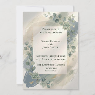 Blue Gray Eucalyptus Wedding Invitation