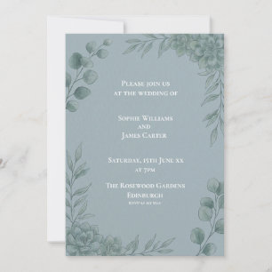 Blue Gray Eucalyptus Wedding Invitation