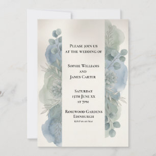 Blue Gray Eucalyptus Wedding Invitation