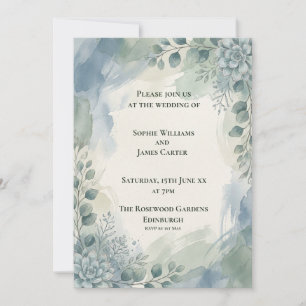 Blue Gray Eucalyptus Wedding Invitation