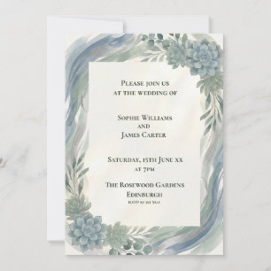 Blue Gray Eucalyptus Wedding Invitation