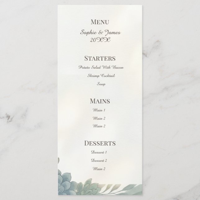 Blue Gray Eucalyptus Wedding Menu (Front)