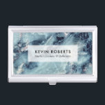 Blue-gray faux marble texture business card case<br><div class="desc">Cool modern design,  an image of blue-gray marble stone print with a white background for your personalizable text.</div>