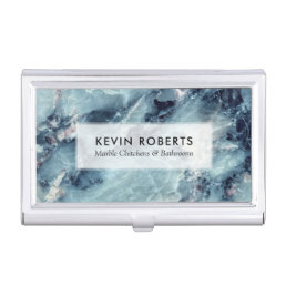 Blue-gray faux marble texture business card case