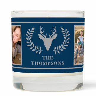 Blue Gray Festive Deer Head Custom Photo Template Scented Candle
