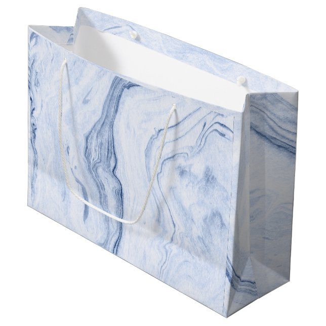 Blue-Gray fFowing Marble Swirls Large Gift Bag (Front Angled)