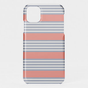 Blue-gray five stripe pattern with living coral iPhone 11 case