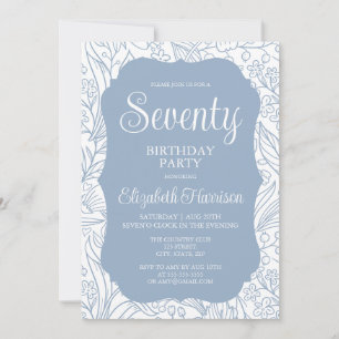 Blue Gray Flora Woman 70th Birthday Party Invitation