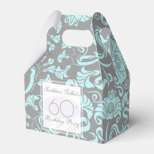 Blue Gray Floral 60th Birthday Thank You Favor Box