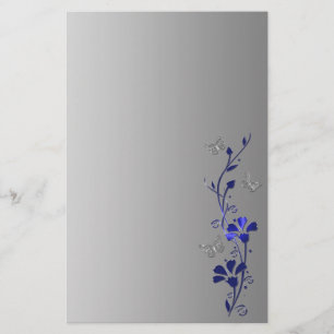 Blue, Gray Floral Butterflies Wedding Stationery