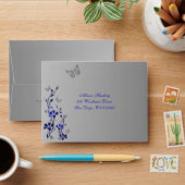 Blue, Gray Floral Butterfly A2 Envelope for RSVP (Desk)