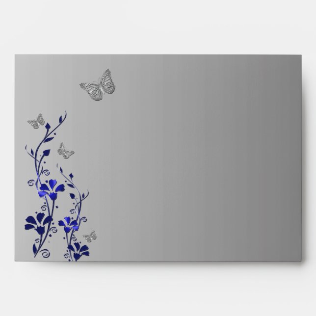 Blue, Gray Floral Butterfly Envelope for 5"x7" (Front)