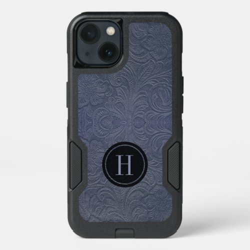 Blue_gray Floral Design Suede Texture Look iPhone 13 Case