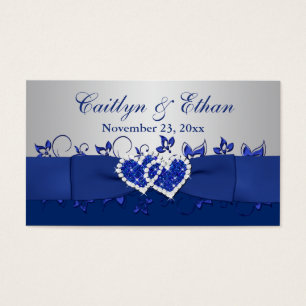 Blue, Gray Floral, Hearts Wedding Favor Tag