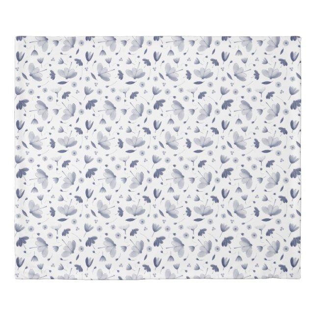 Blue Gray Floral Pattern Duvet Cover (Front)