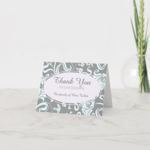 Blue Gray Floral Pattern Sympathy Thank You 2 card