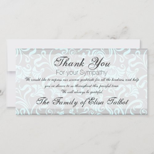 Blue Gray Floral Pattern Sympathy Thank You P card